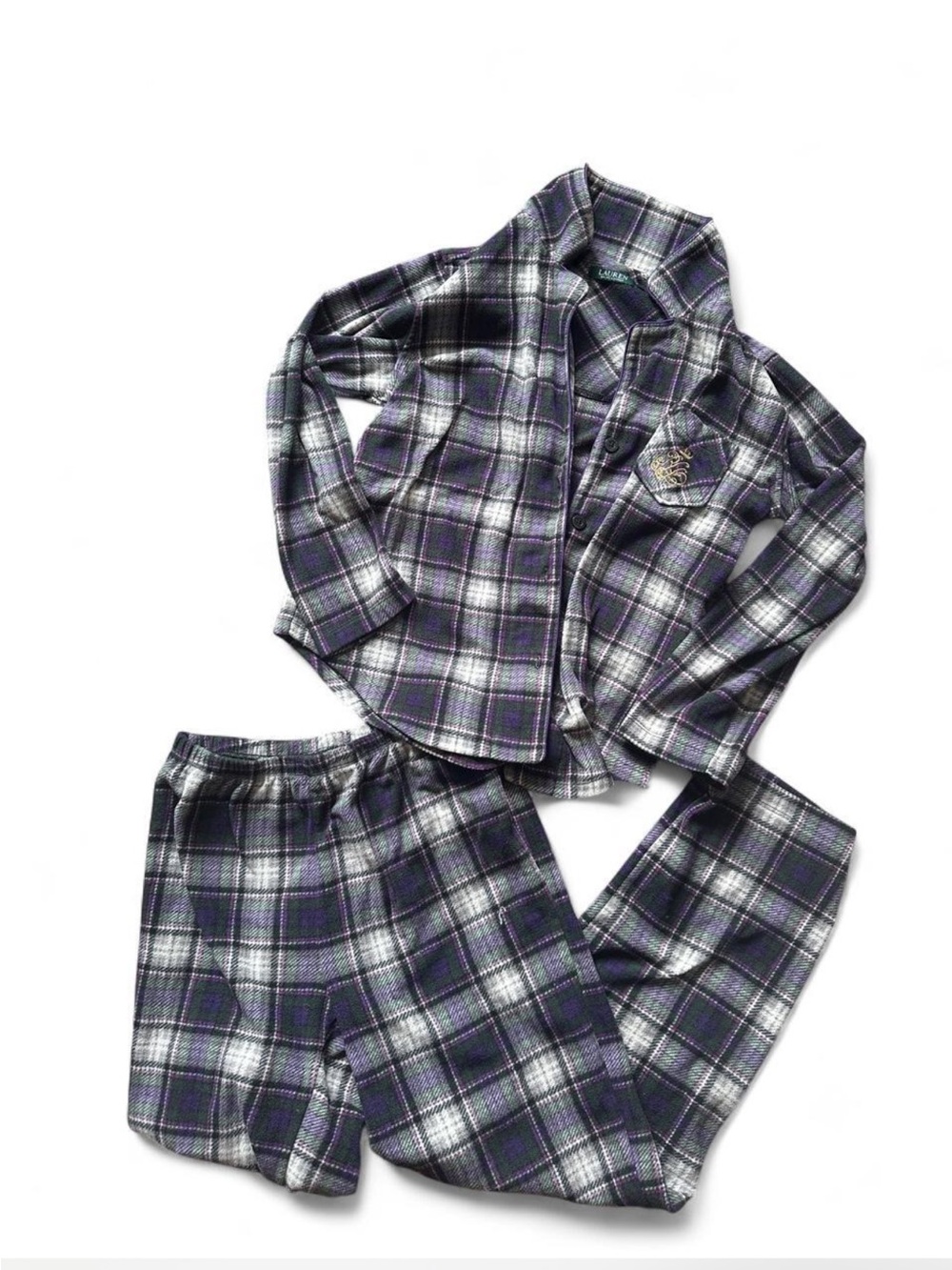Ralph Lauren purple and green plaid pajama set #loungewear #cozy